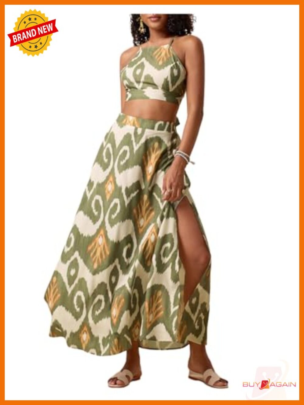 Women's 2 Piece Skirt Set - Summer Vacation Outfit Crop Top and Maxi Skirt - Picture 1 of 4